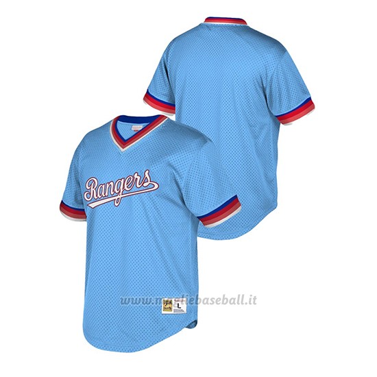 Maglia Baseball Bambino Texas Rangers Cooperstown Collection Mesh Wordmark V-neck Blu Luminoso
